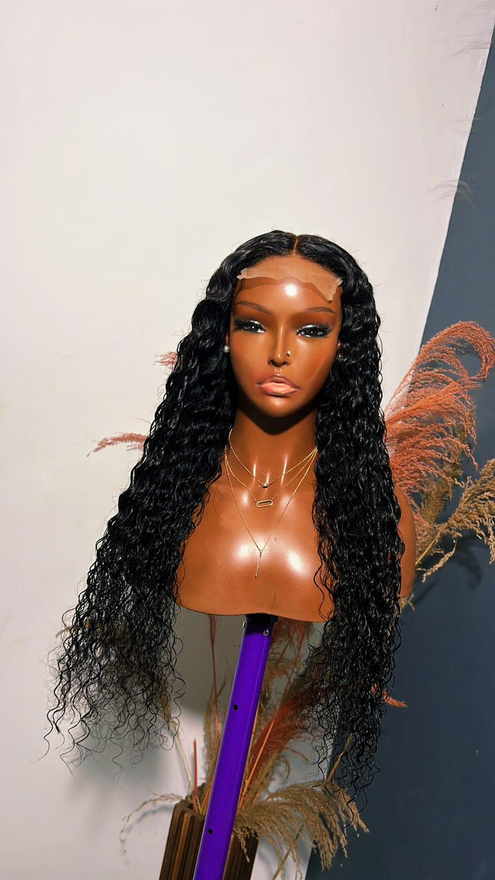 26” Deep Wave Human Hair Wig – 4x4 Transparent Lace (Glueless)