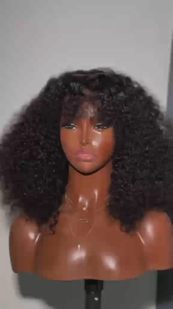 Voluminous Starr Curly Fringe Wig – Glueless Human Hair (Natural Black)