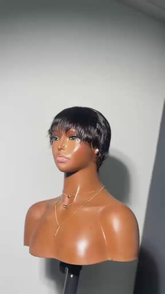 Chic Fringe Pixie Wig – Glueless Human Hair (Natural Black)