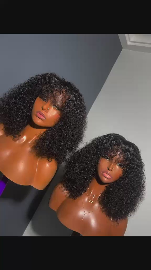 Voluminous Starr Curly Fringe Wig – Glueless Human Hair (Natural Black)