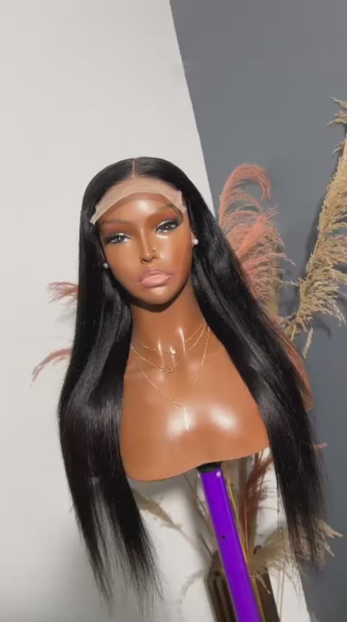 24” Bone Straight Human Hair Wig – 5x5 Transparent Lace (Glueless)