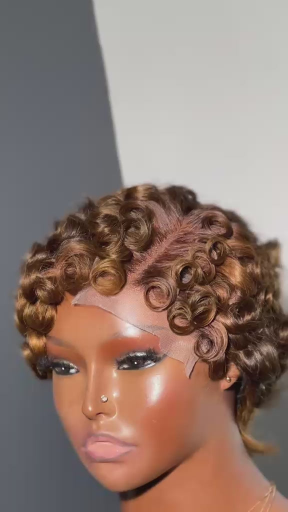 Golden Brown Pixie Curl Wig – 4x4 Transparent Lace Closure (Glueless Human Hair)