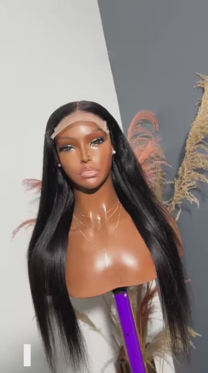 24” Bone Straight Human Hair Wig – 5x5 Transparent Lace (Glueless)